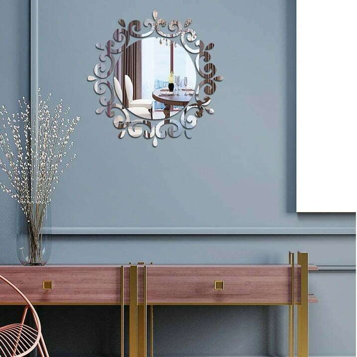 Irene Inevent 50 Pieces Mirror Wall Sticker DIY Creative Design Flower Disc Shape Ornaments Walls Decal Kitchen Home Office Hallway Bathroom