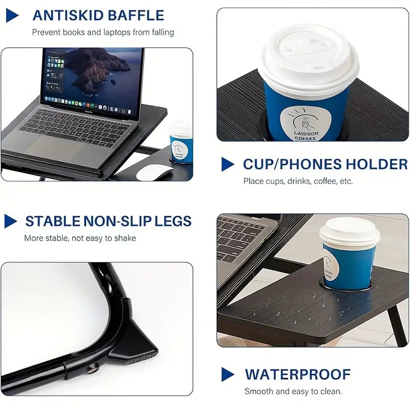 compact foldable laptop desk with cup holder portable wooden bed table for reading writing and   stable   and multi functional tray holder for sofa or floor use details 4