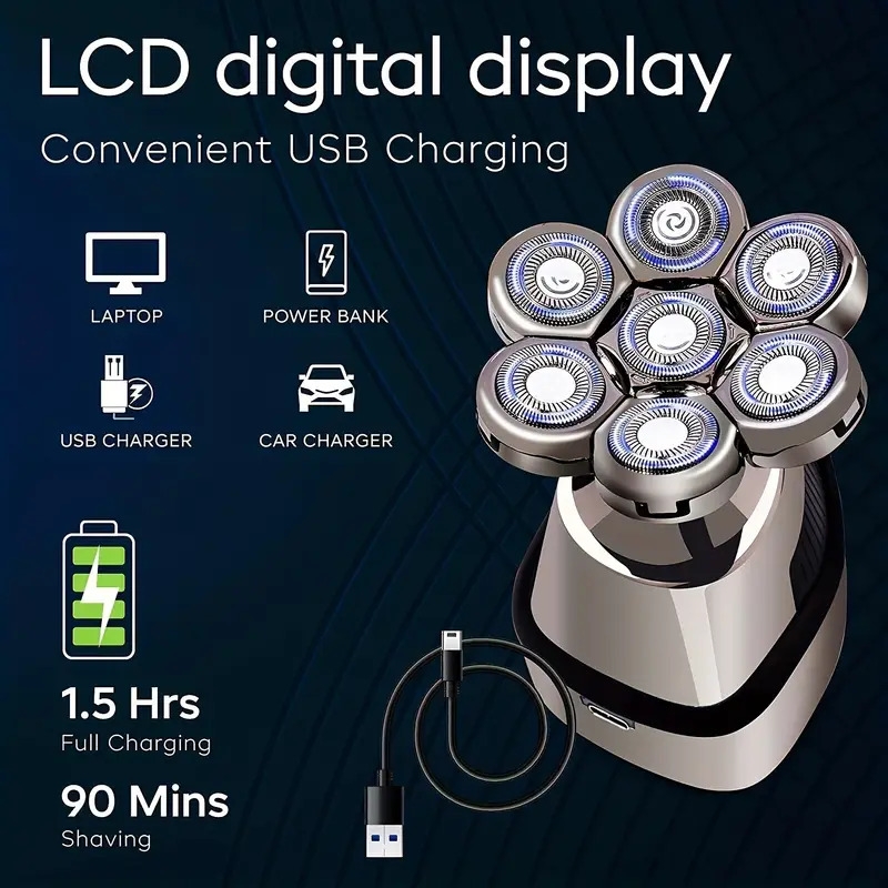 5 in 1 mens electric head shaver versatile waterproof grooming kit for a smooth bald look easy charging ideal for home travel details 6