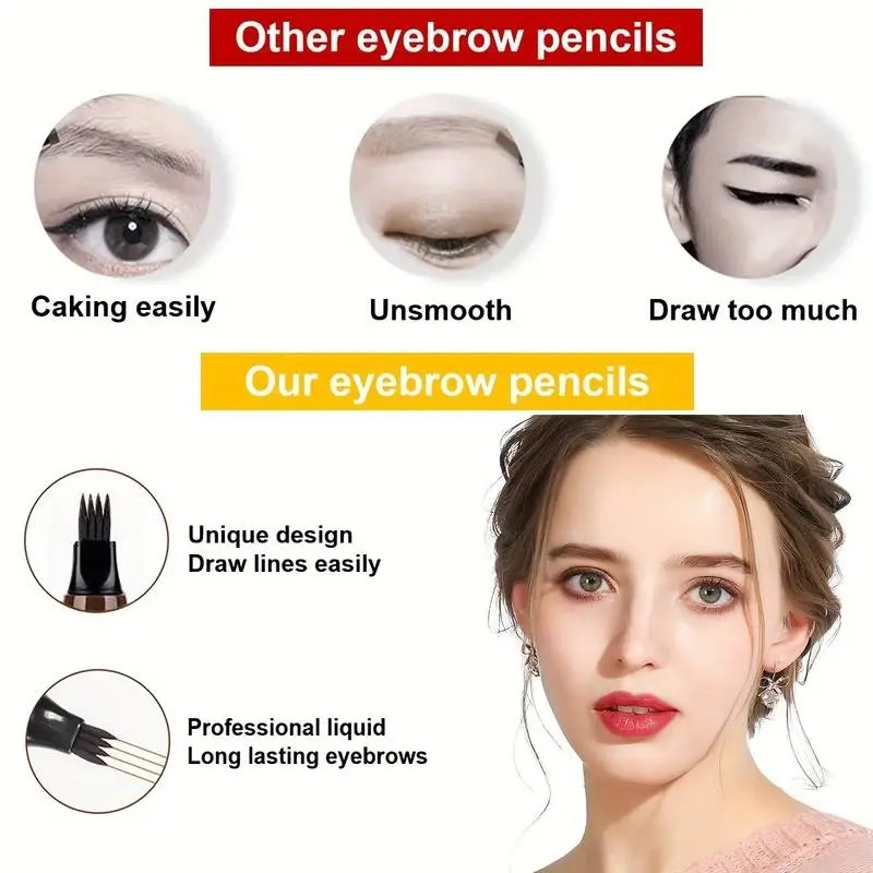 waterproof eyebrow pen microblading eyebrow pencil with 4 split head natural looking brows makeup 5 colors details 2