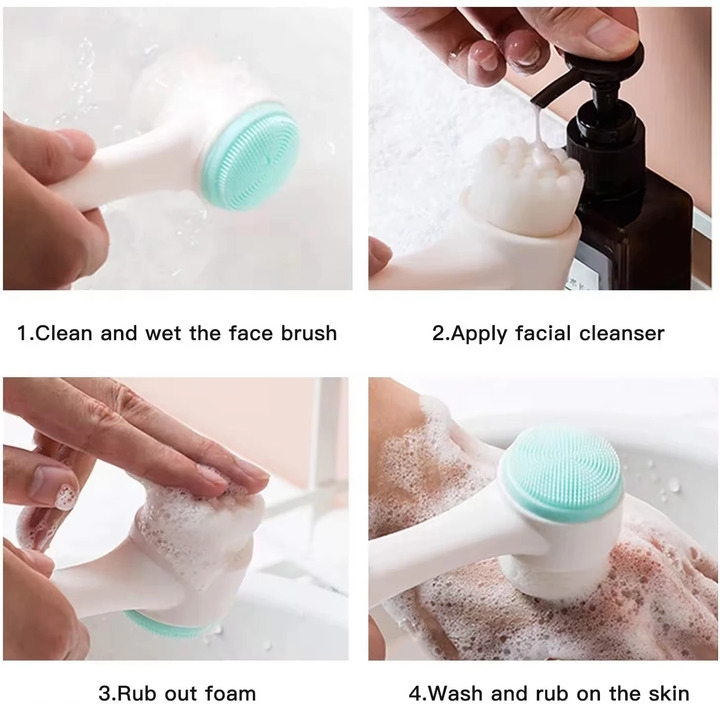 厂家供应便携式3D双面硅胶洗面刷防水洁面去角质清洁剂化妆工具