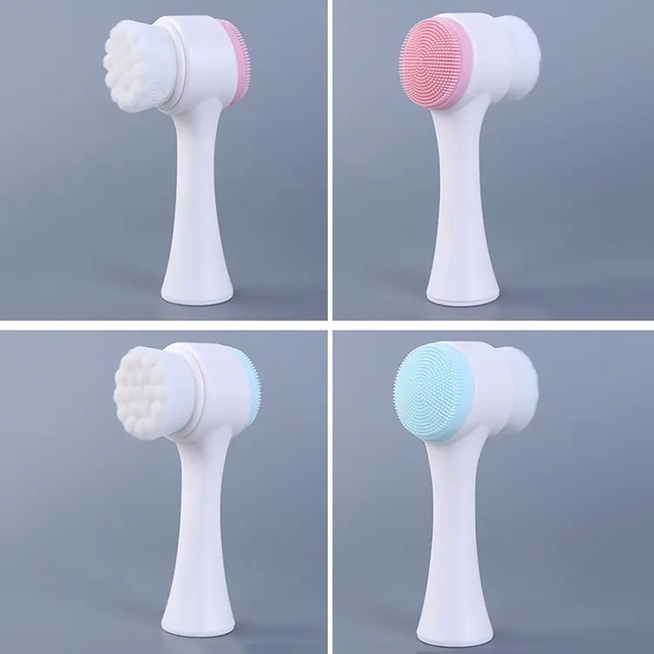 厂家供应便携式3D双面硅胶洗面刷防水洁面去角质清洁剂化妆工具