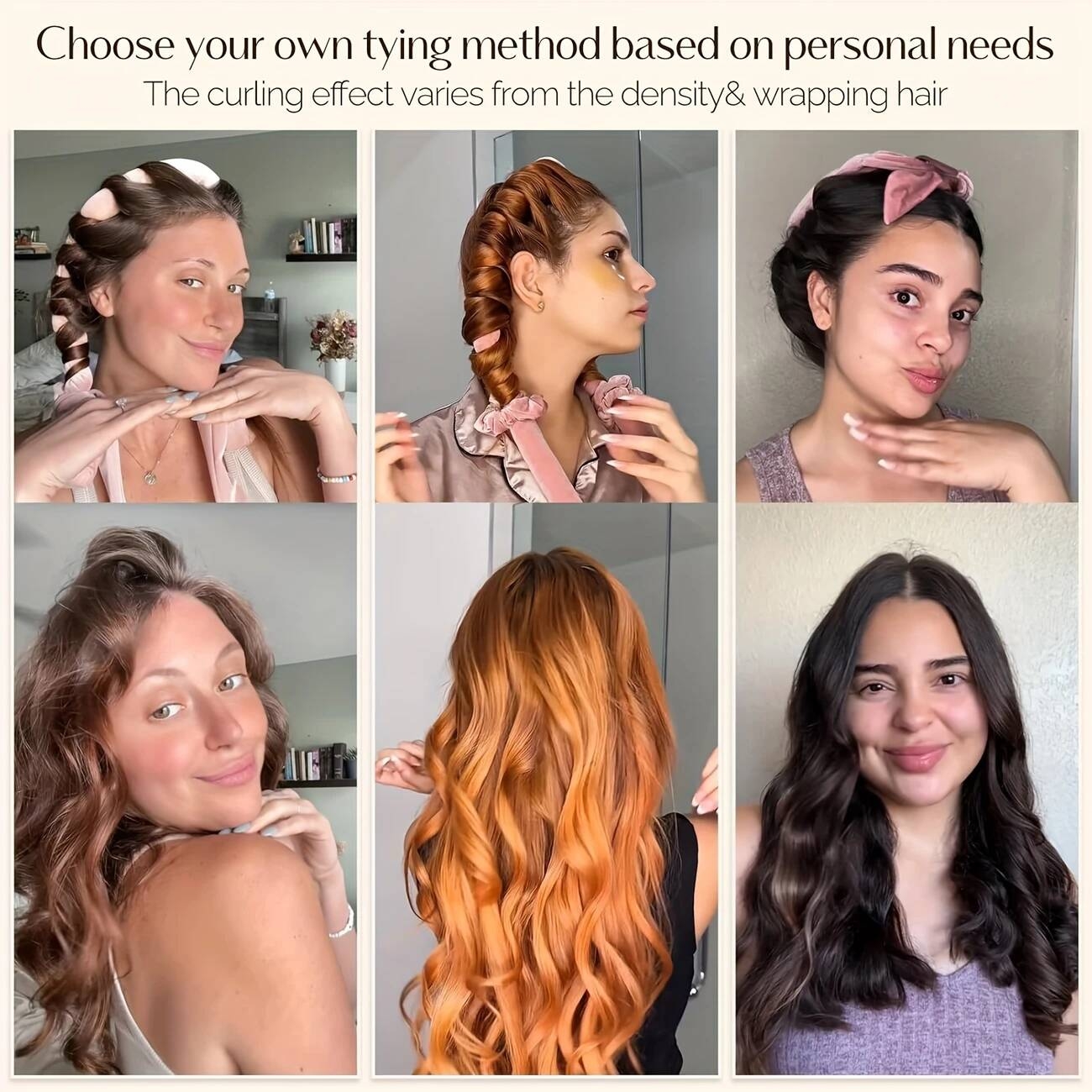   5件套无热卷发器&豪华缎面睡帽 | 春夏季防毛躁海浪，适合所有发型的夜间护理卷发套装 | 高级母亲节礼盒含丝绒直发棒及配饰 详情 6