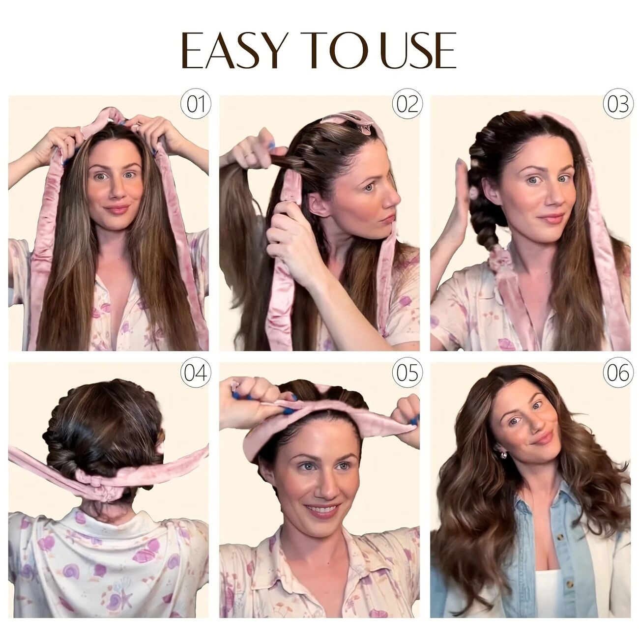   5件套无热卷发器&豪华缎面睡帽 | 春夏季防毛躁海浪，适合所有发型的夜间护理卷发套装 | 高级母亲节礼盒含丝绒直发棒及配饰 详情 0