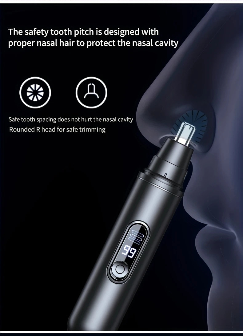 带有数位显示器的 usb 充电式鼻毛和耳毛修剪器 - 无痛、静音操作，适合男士和女士，不锈钢头，手提式，无线充电，鼻毛去除 详情 9