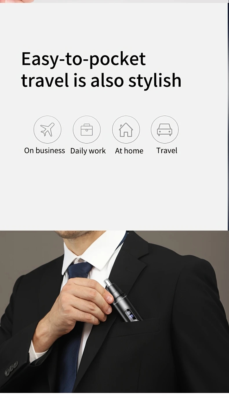 带有数位显示器的 usb 充电式鼻毛和耳毛修剪器 - 无痛、静音操作，适合男士和女士，不锈钢头，手提式，无线充电，鼻毛去除 详情 10