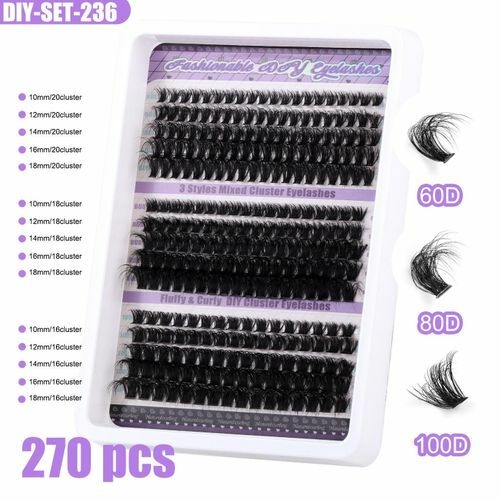 product_image_name-Generic-Fluffy Lash Clusters 60D+80D+100D Thick Eyelash Clusters D Curl Wispy Individual Lashes 10-18mm Cluster Eyelash Extensions 270pcs-1