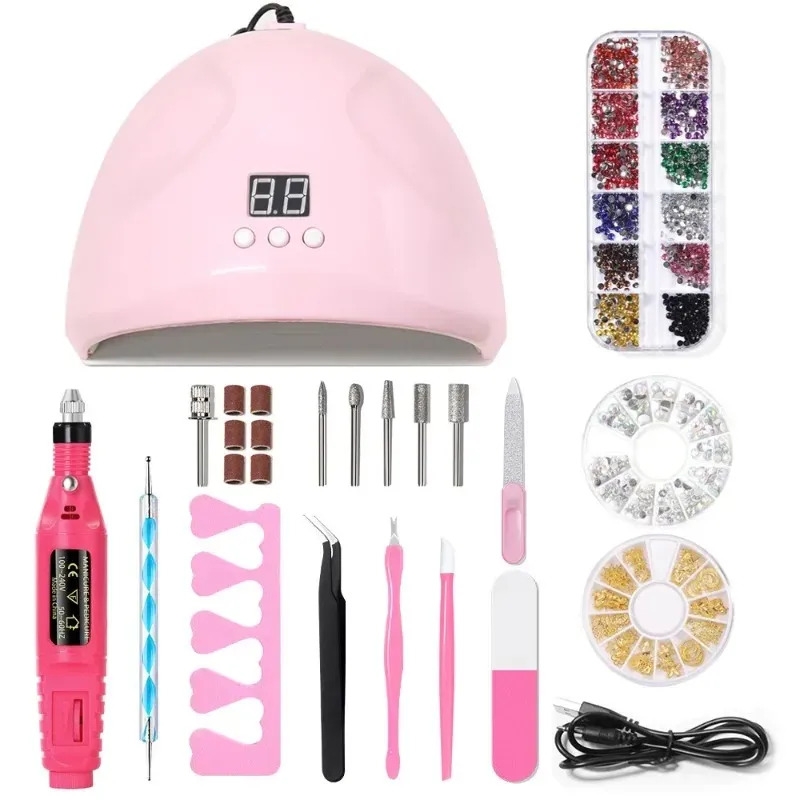 Electric Manicure Pedicure Set: Complete Nail Care System with Phototherapy Lamp and Nail Polishing Tool Kit for Enhanced Nail Beauty