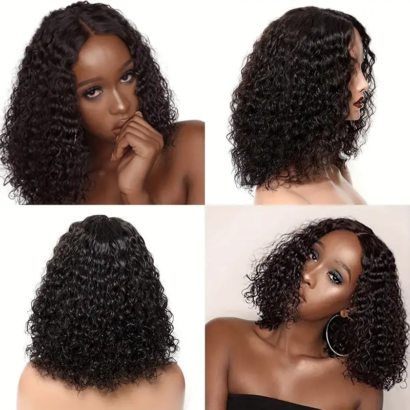 lace front hair wig curly wig deep wave short bob wigs lace front hair wigs for women deep curly hair brazilian for daily decorative wig cosplay prop black details 1