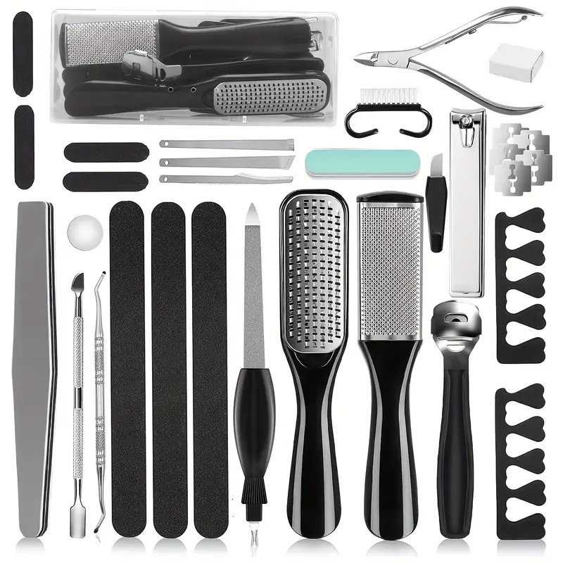 26 in 1 professional pedicure tools set stainless steel foot care kit foot rasp dead skin remover pedicure kit for men women travel 0 62lb details 1