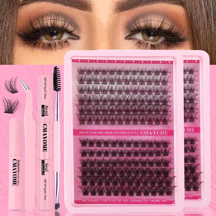 DIY C curved cluster Lash Cluster Segmented Single-bundle Wearing Eyelashes C curved single cluster false eyelashes extension set 10-18mm curling With Tools Tweezers Double Glue Makeup Remover