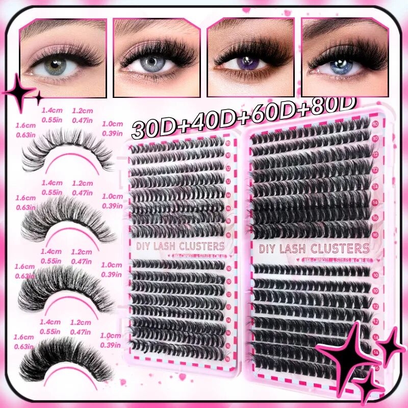 Kit De Faux Cils En Fibre Humaine Dense Avec Colle Style Européen Et Américain Segmented 30P 40P 32 Rows 60P 80P display picture 3