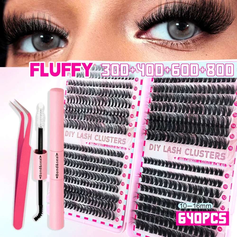 Kit De Faux Cils En Fibre Humaine Dense Avec Colle Style Européen Et Américain Segmented 30P 40P 32 Rows 60P 80P display picture 1