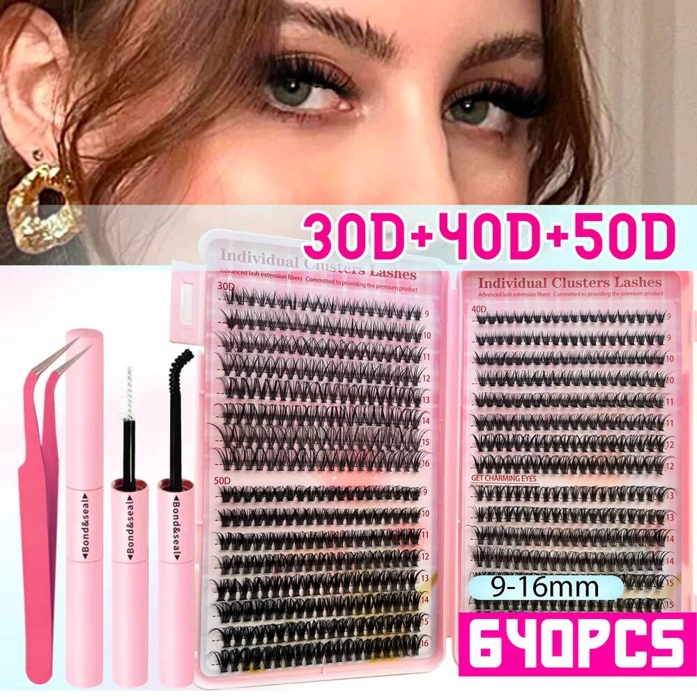 Kit De Faux Cils En Fibre Humaine Dense Avec Colle Style Européen Et Américain Segmented 30P 40P 32 Rows 60P 80P display picture 8