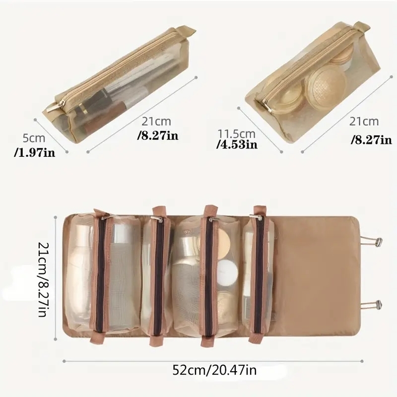 4 in 1 detachable makeup bag waterproof nylon foldable travel cosmetic organizer with toiletry storage details 2
