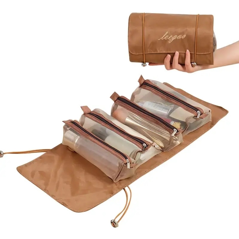 4 in 1 detachable makeup bag waterproof nylon foldable travel cosmetic organizer with toiletry storage coffee 6