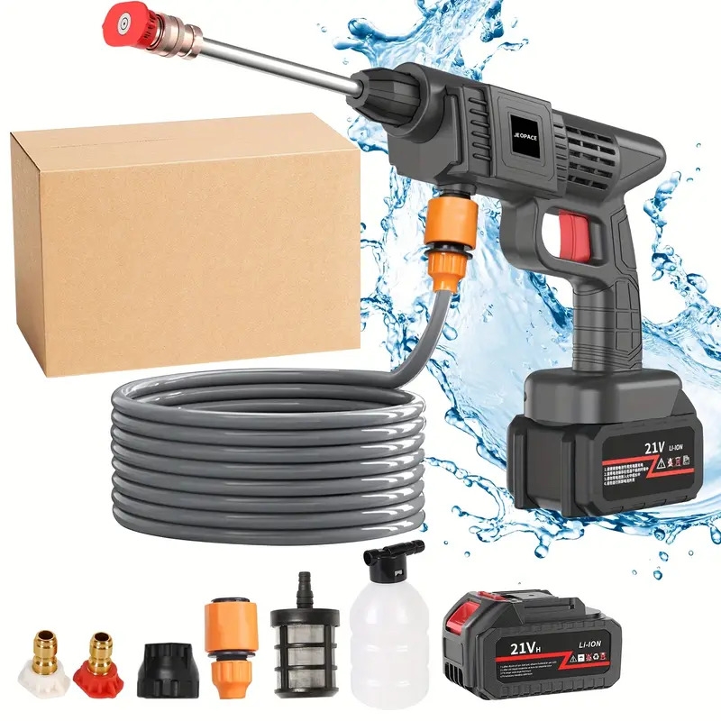 portable cordless handheld high pressure car wash gun 2 rechargeable battery powered nozzle stainless steel handheld pressure car wash gun cleaning kit for car detailing fencing floor cleaning plants and more details 0