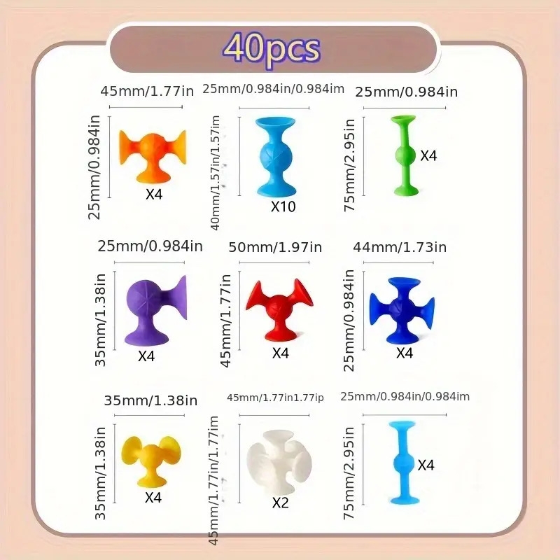 40件彩色硅胶吸盘积木套装，建筑感官玩具，旅行玩具，窗户玩具，感恩节圣诞节生日派对礼物 - 无需电池，适合万圣节、圣诞节活动及派对用品 商品详情 2