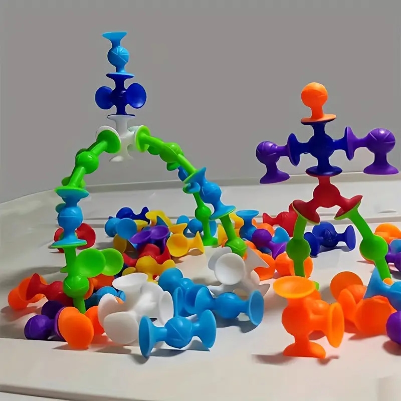 40件彩色硅胶吸盘积木套装，建筑感官玩具，旅行玩具，窗户玩具，感恩节圣诞节生日派对礼物 - 无需电池，适合万圣节、圣诞节活动及派对用品 商品详情 0