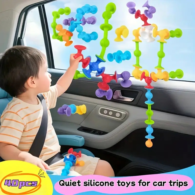 40件彩色硅胶吸盘积木套装，建筑感官玩具，旅行玩具，窗户玩具，感恩节圣诞节生日派对礼物 - 无需电池，适合万圣节、圣诞节活动及派对用品 商品详情 1