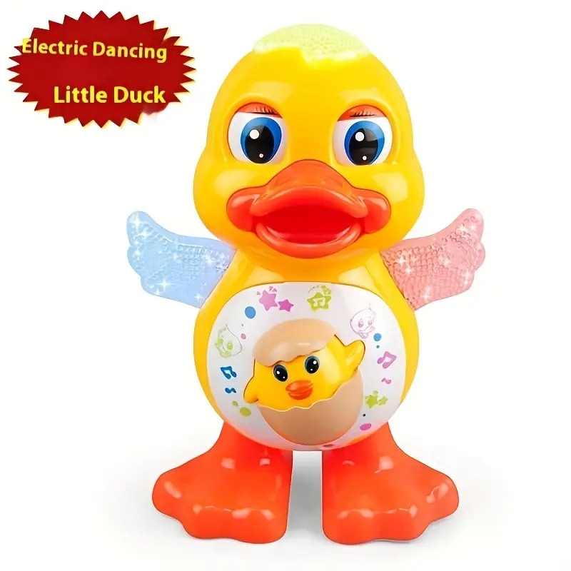 interactive dancing duck toy with music dynamic lights and eye blinking effects educational cartoon animal toy   plastic construction with battery not included for toddlers 0 3 years ideal for halloween and christmas gifts 8
