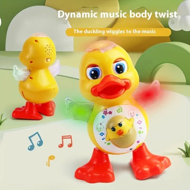 interactive dancing duck toy with music dynamic lights and eye blinking effects educational cartoon animal toy   plastic construction with battery not included for toddlers 0 3 years ideal for halloween and christmas gifts 6