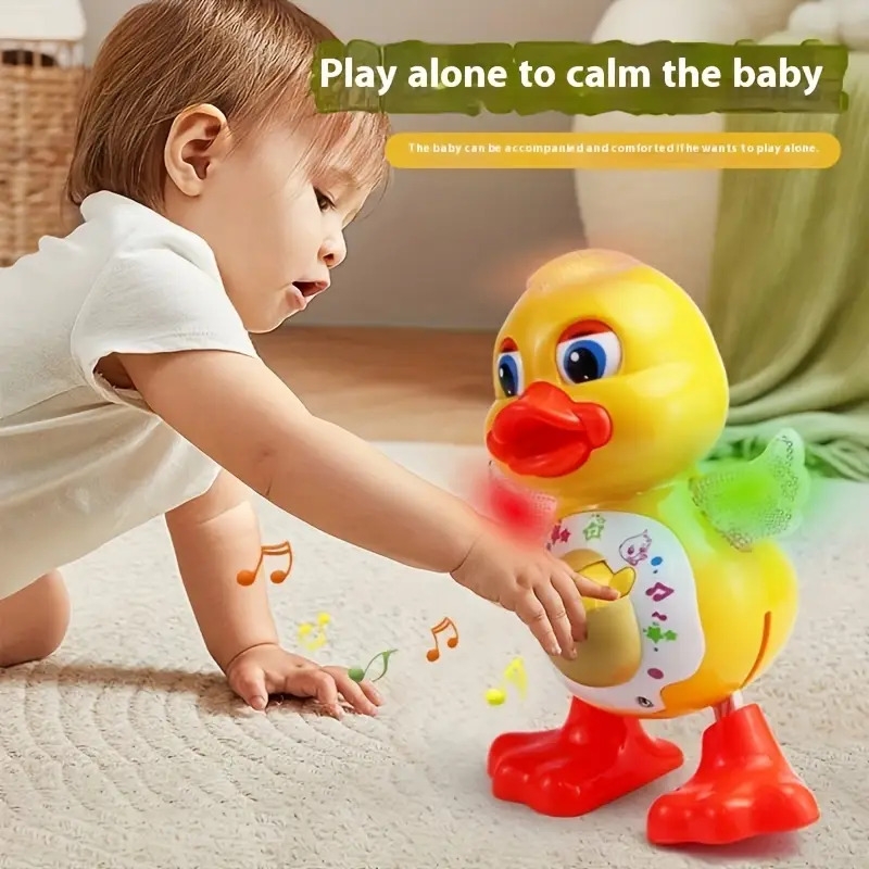interactive dancing duck toy with music dynamic lights and eye blinking effects educational cartoon animal toy   plastic construction with battery not included for toddlers 0 3 years ideal for halloween and christmas gifts 0