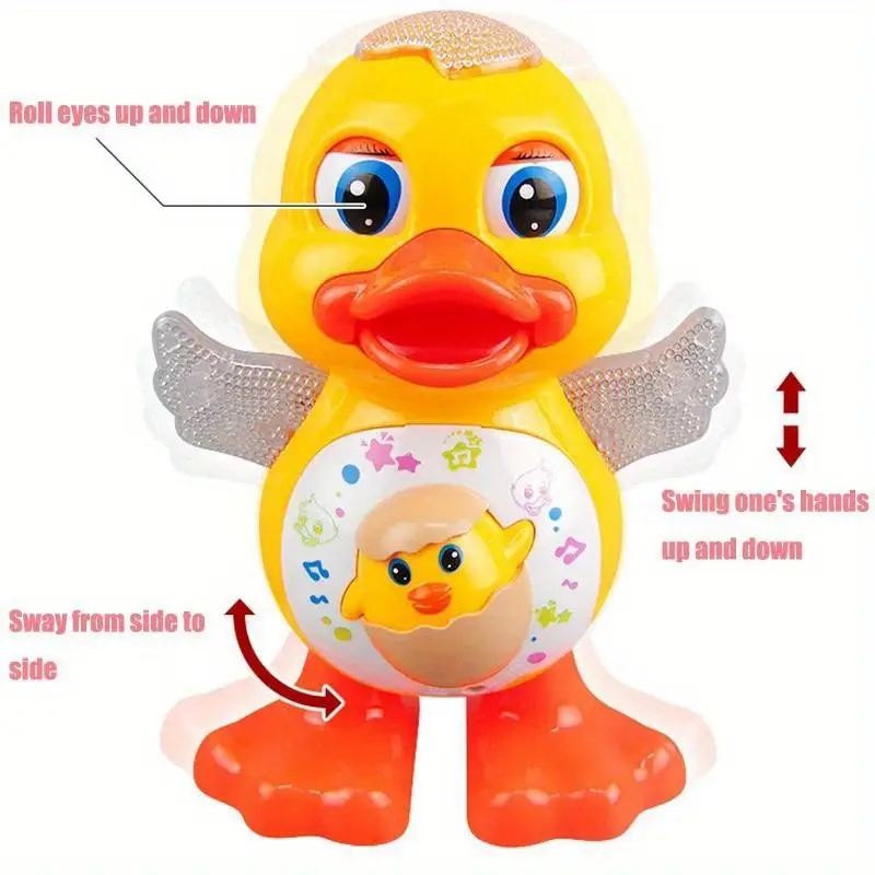 interactive dancing duck toy with music dynamic lights and eye blinking effects educational cartoon animal toy   plastic construction with battery not included for toddlers 0 3 years ideal for halloween and christmas gifts details 2