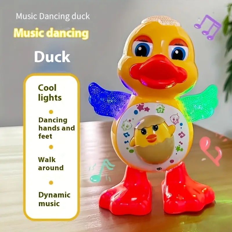 interactive dancing duck toy with music dynamic lights and eye blinking effects educational cartoon animal toy   plastic construction with battery not included for toddlers 0 3 years ideal for halloween and christmas gifts 1