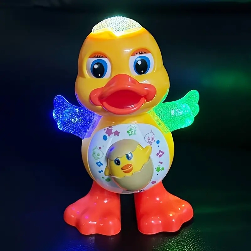 interactive dancing duck toy with music dynamic lights and eye blinking effects educational cartoon animal toy   plastic construction with battery not included for toddlers 0 3 years ideal for halloween and christmas gifts 7