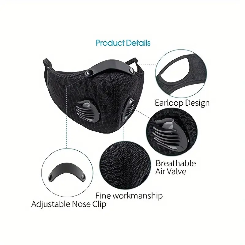 1 2pcs removable face mask reusable face mask with exhalation valve transparent and visible removable eye mask oral filter outdoor activity equipment dustproof suitable for women and men 7