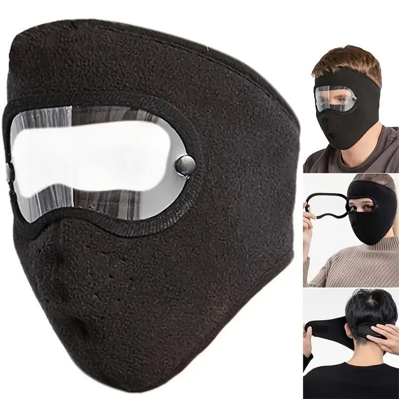 1pc winter warm full face mask with hd goggles anti fog microfiber knitted breathable dustproof windproof for outdoor cycling skiing all terrain vehicles   closure ski mask 0