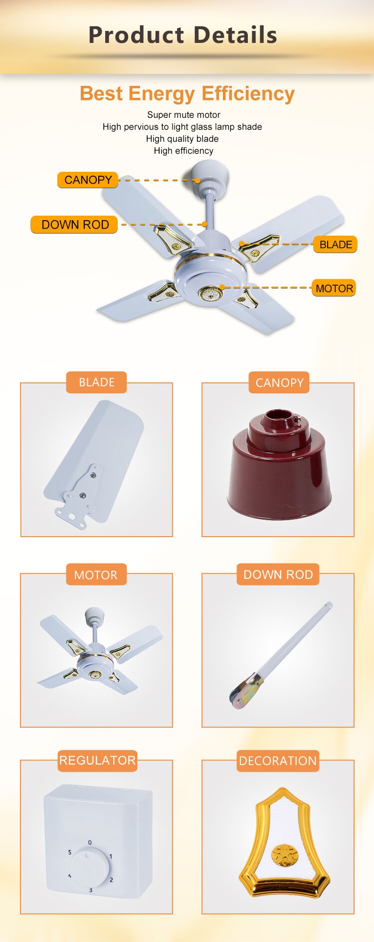 24 Inch 600 mm Orient Short Blade Ceiling Fan to Nigeria Ghana