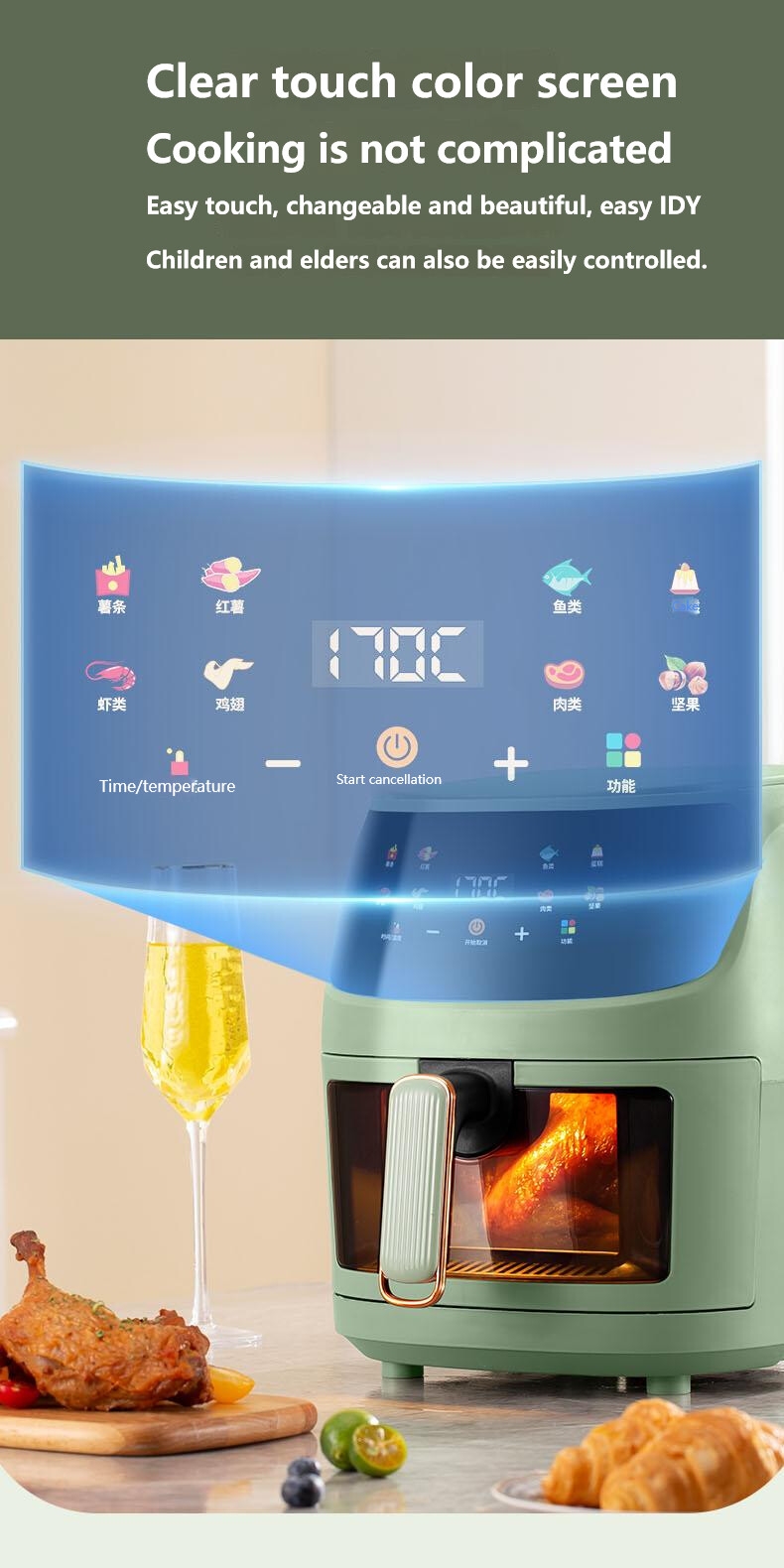 Viewing Window Nonstick Basket sliver crest 7 in 1 8L Air Cooker Fryer Kitchen Appliances Hot Air Fryer digital