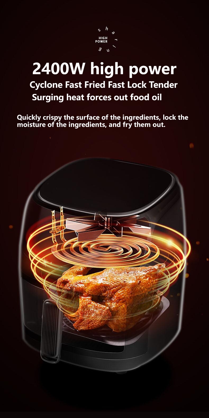 Viewing Window Nonstick Basket sliver crest 7 in 1 8L Air Cooker Fryer Kitchen Appliances Hot Air Fryer digital