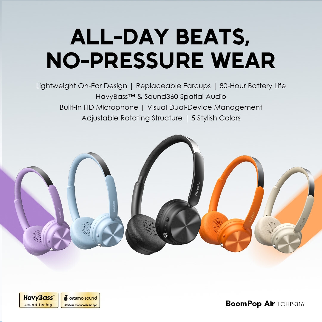 oraimo Headphone BoomPop Air OHP-316 01 ALL-DAY BEATS, NO-PRESSURE WEAR
