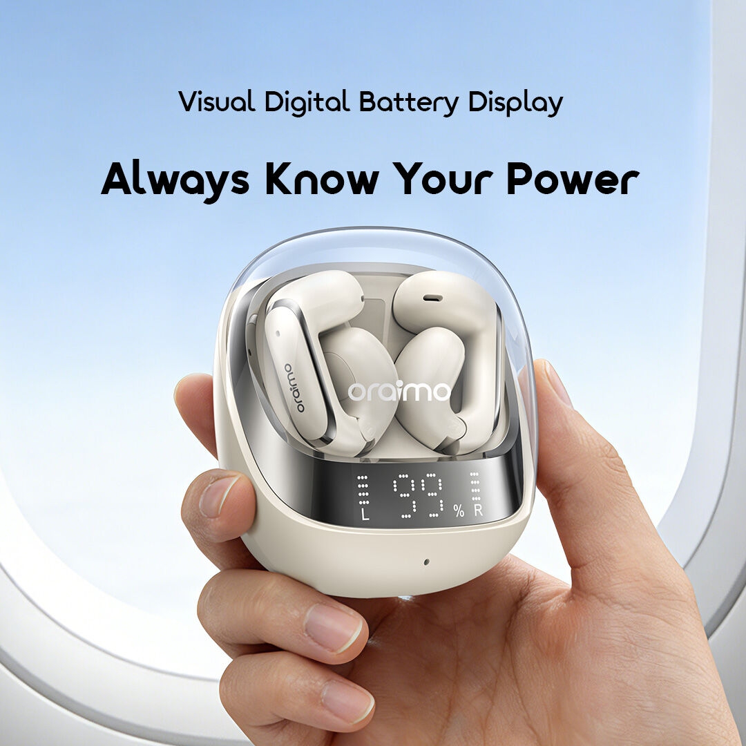 oraimo Open-Ear True Wireless Earbuds OpenSnap N2 OPN-374N 10 Visual Digital Battery Display Always Know Your Power
