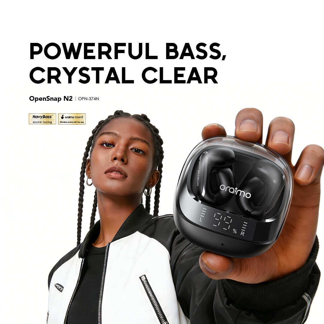 oraimo Open-Ear True Wireless Earbuds OpenSnap N2 OPN-374N 01 Main Visual Powerful Bass Crystal Clear