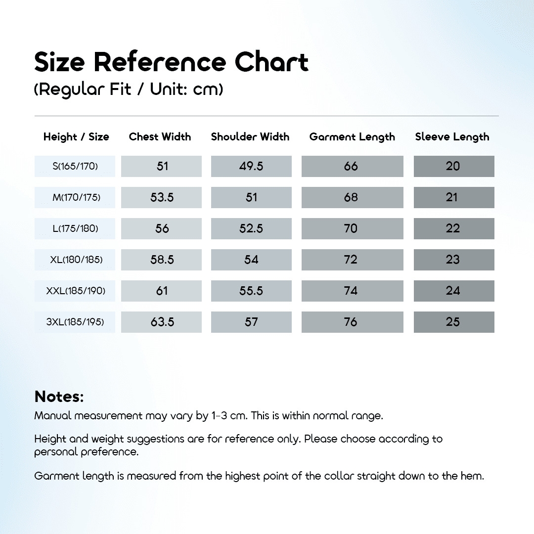 oraimo T-shirt NanoShield OHDT-003 10 Size Reference Chart