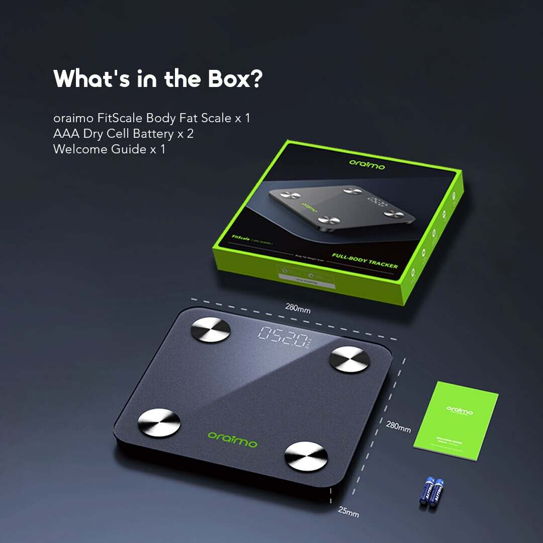 oraimo smart led body fat scale fitscale opc-sc200n in the box 7