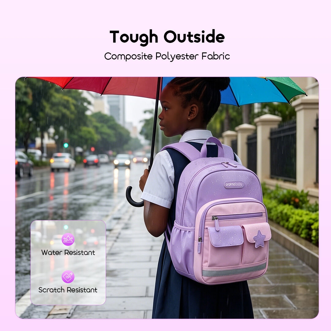 oraimo kids school backpack buddybag obc-544b-lightpurple 06 tough outside
