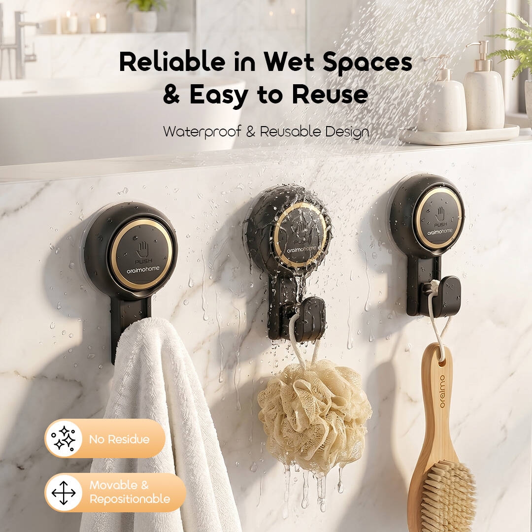 oraimo Vacuum Suction Cup Hooks SnapMount OHEH-002 04 Reliable in Wet Spaces & Easy to Reuse