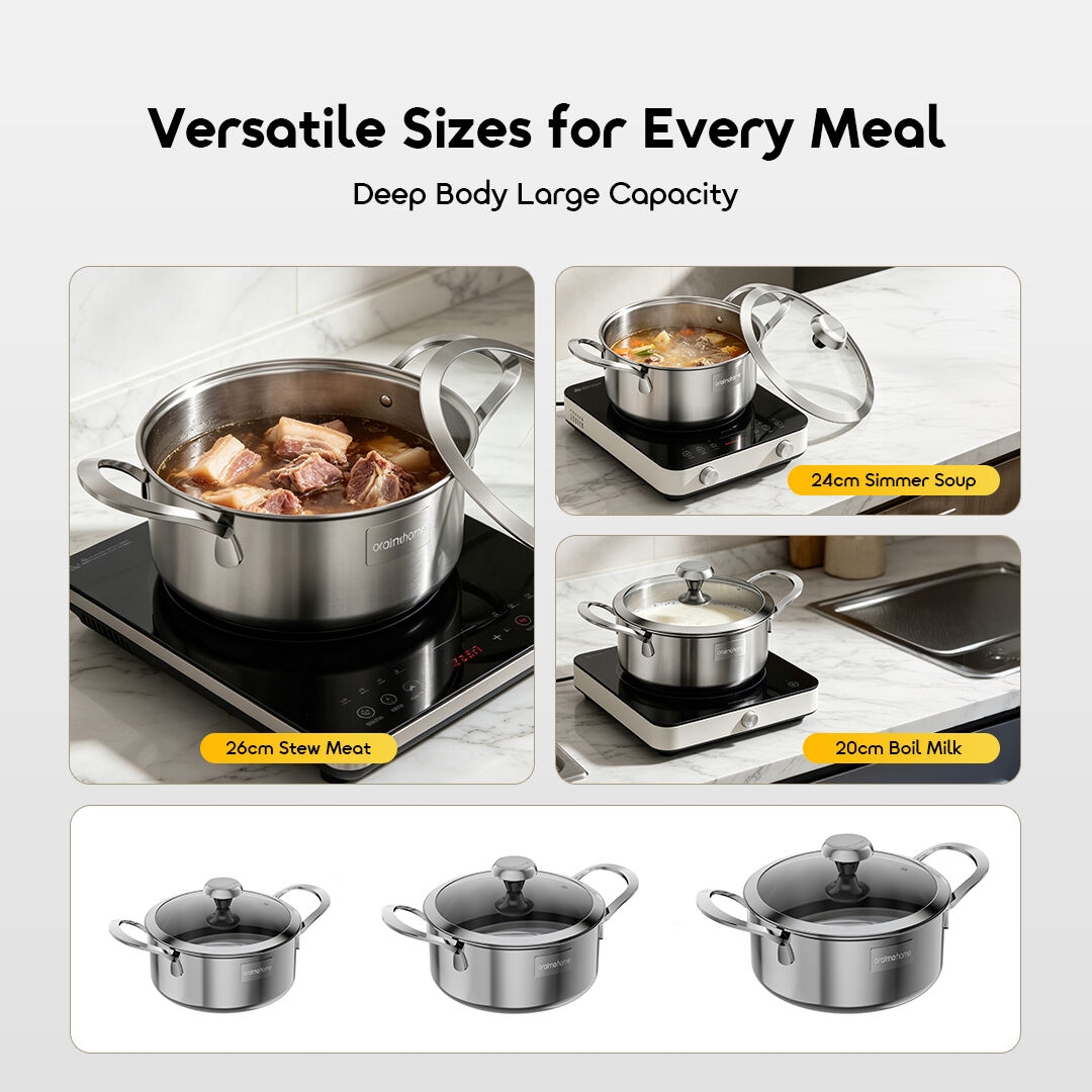 oraimo Stainless Steel Cookware Set Tri-Ply Set OHKS-003 05 Deep Body Large Capacity