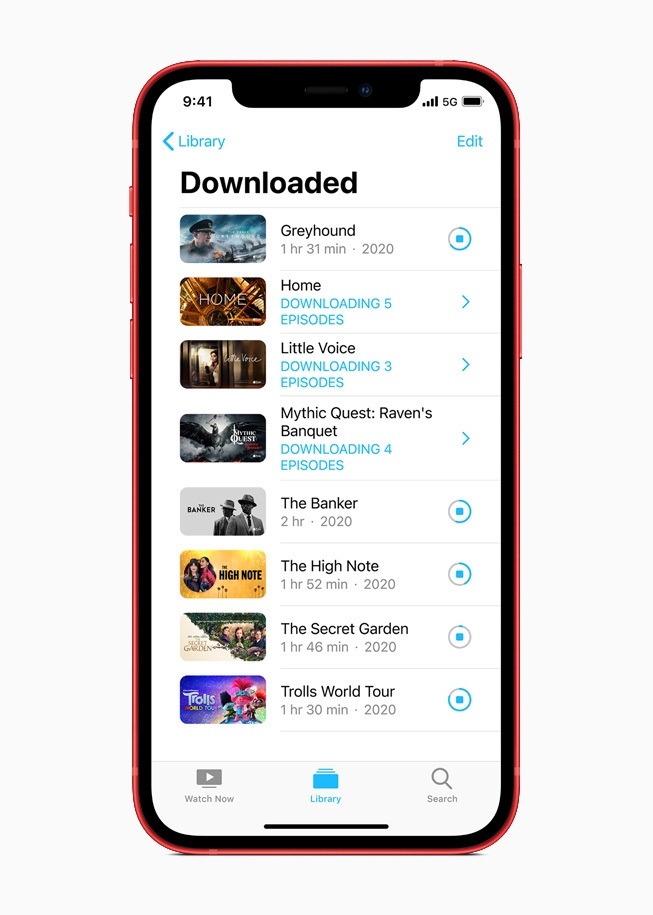 The Apple TV+ Download library on iPhone 12.