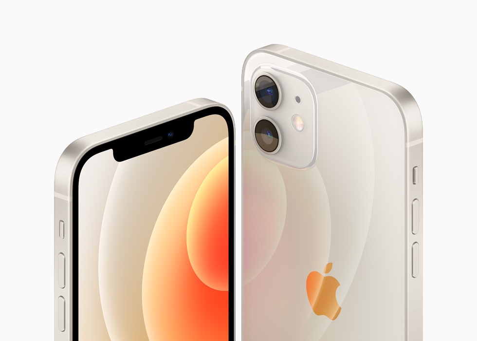 iPhone 12 and iPhone 12 mini in the white aluminum finish.