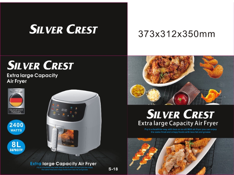 Viewing Window Nonstick Basket sliver crest 7 in 1 8L Air Cooker Fryer Kitchen Appliances Hot Air Fryer digital