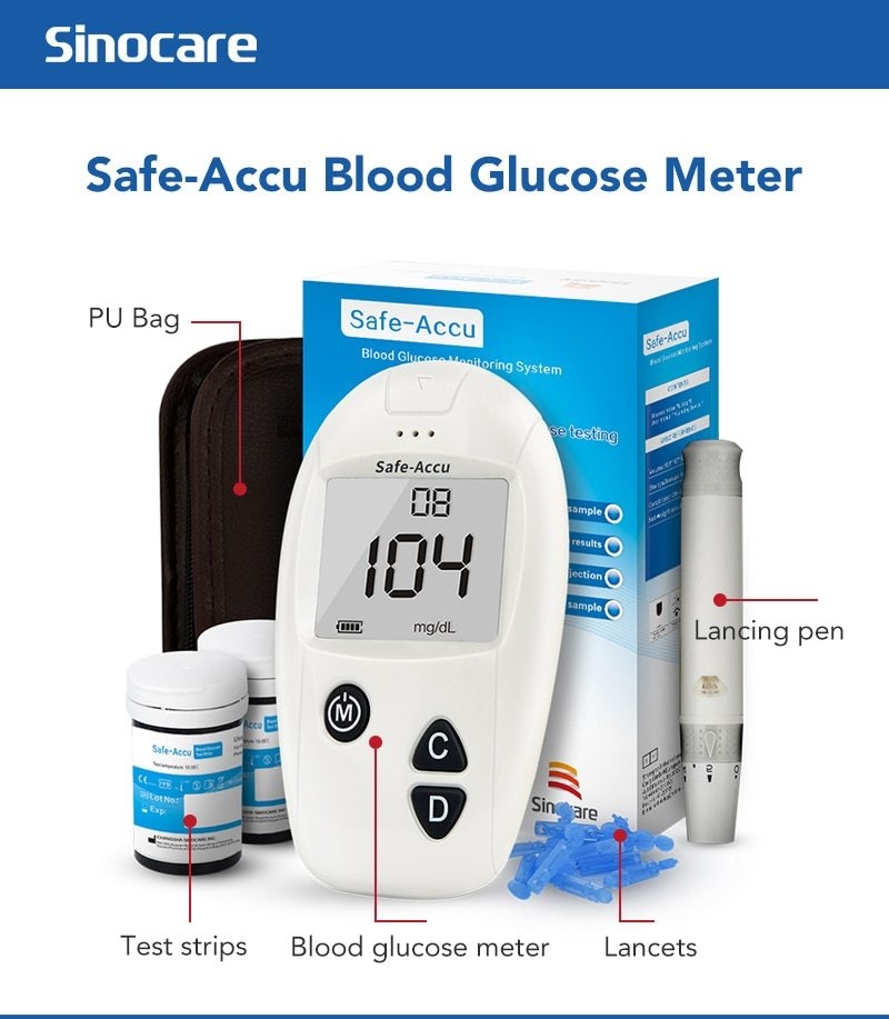 Shop Sinocare Accu Bloode Glucose Meter & Test Strips & Lancets 50pcs ...