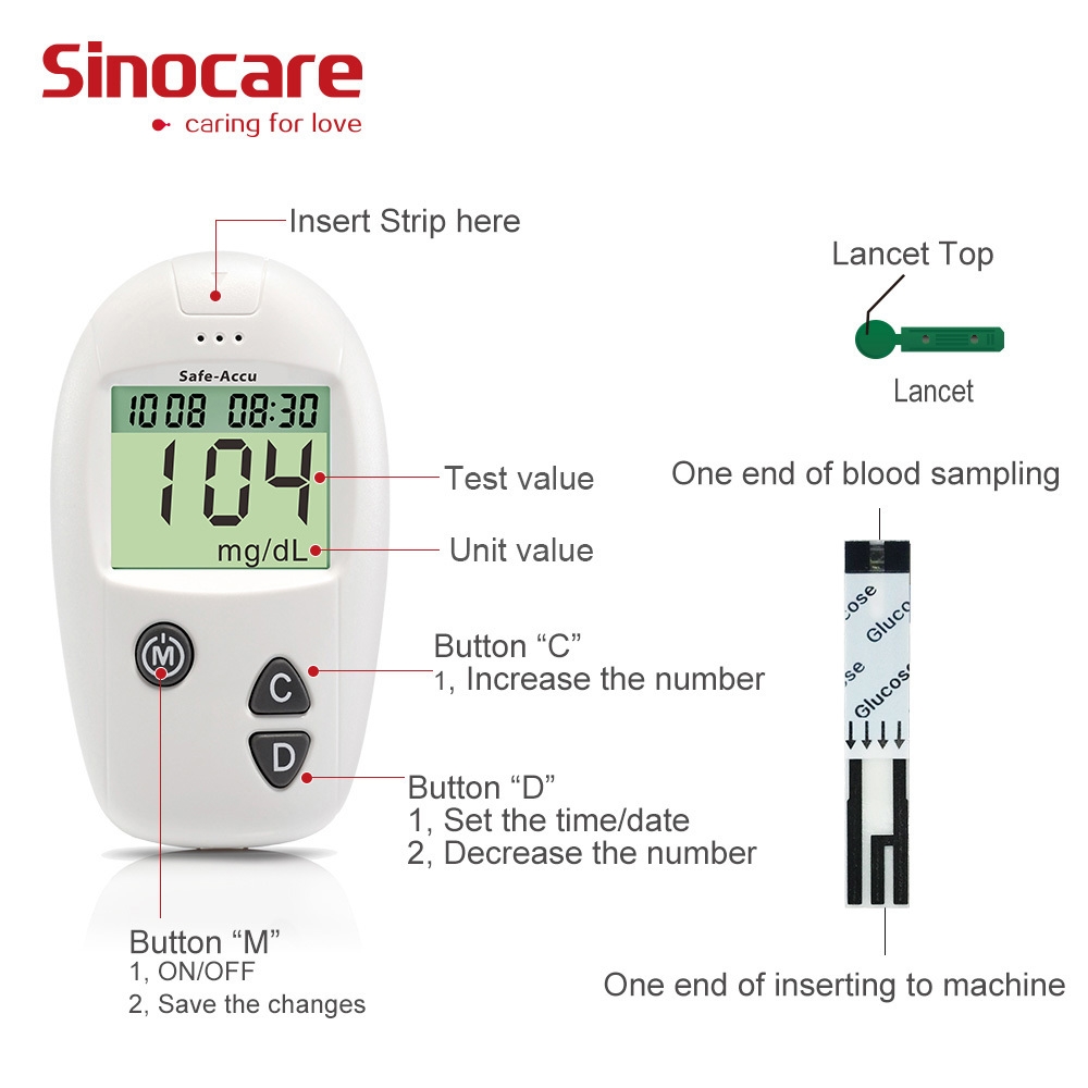 Shop Sinocare Accu Bloode Glucose Meter & Test Strips & Lancets 50pcs
