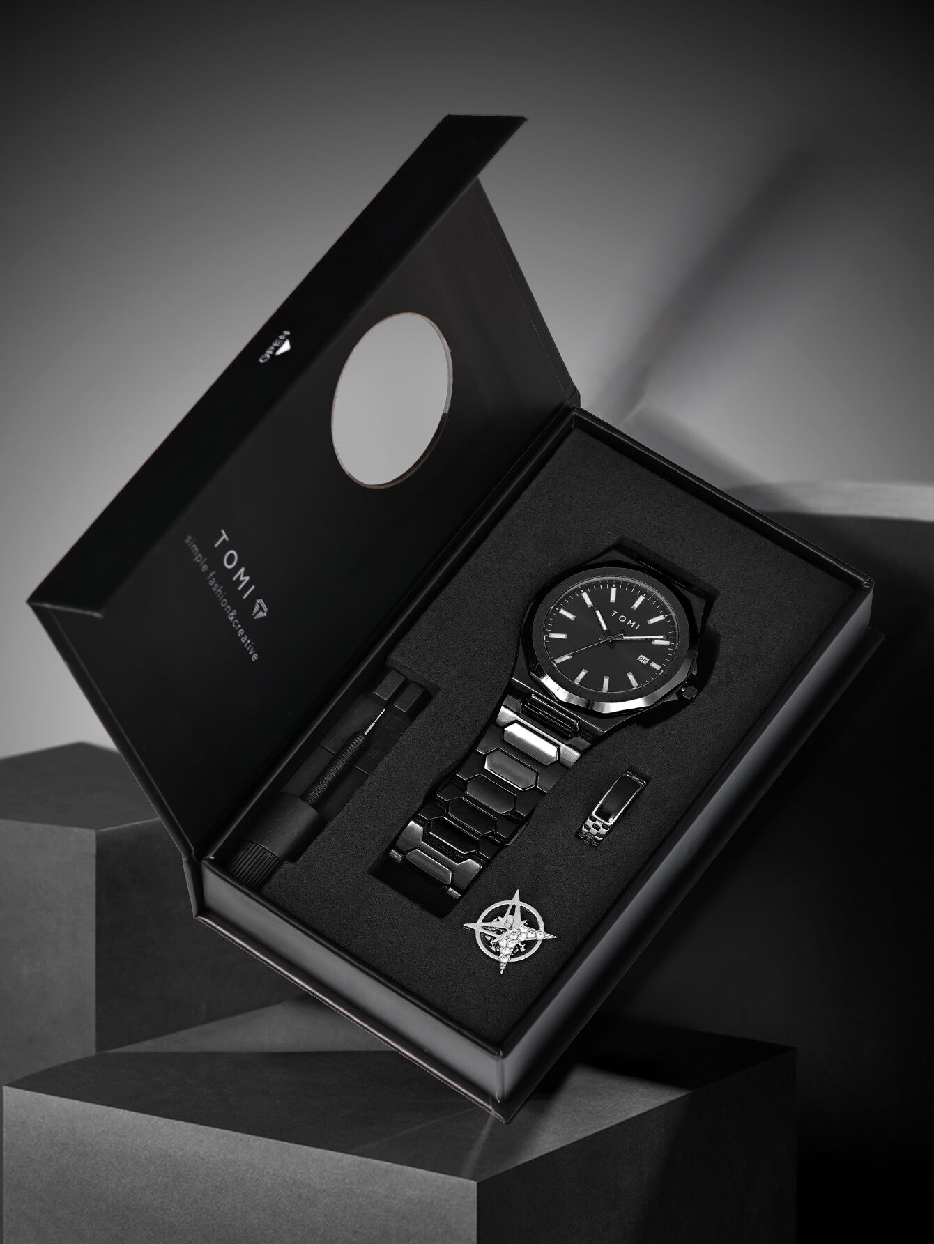 TOMI Luxury Business Men's Watch Gift Box Set High Quality Rose Gold Case Simple and Versatile Quartz Watch Relogio Masculino