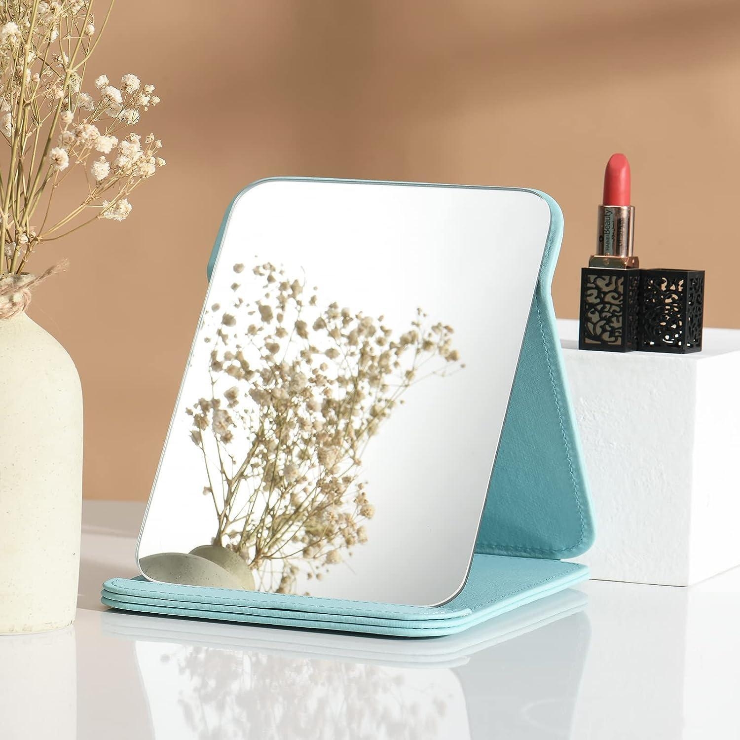 Portable PU Leather Makeup Mirror with Adjustable Stand - Perfect for  Camping, Home Vanity, and Office Desk - Small Blue | Buy Now with Express  International Delivery | GoSupps.com